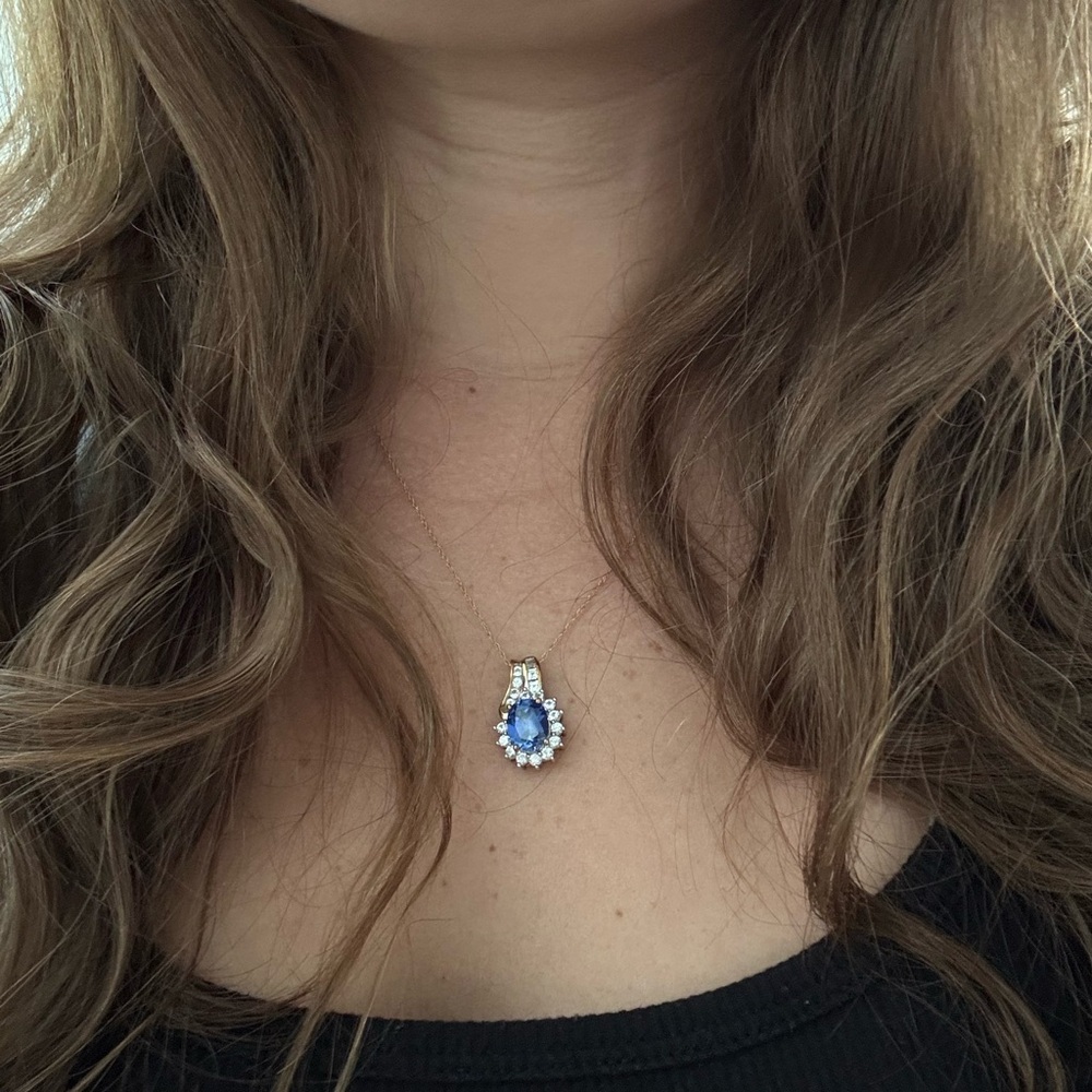 10K Gold Necklace with Blue Sapphire-Color Pendant - Picture 6 of 6
